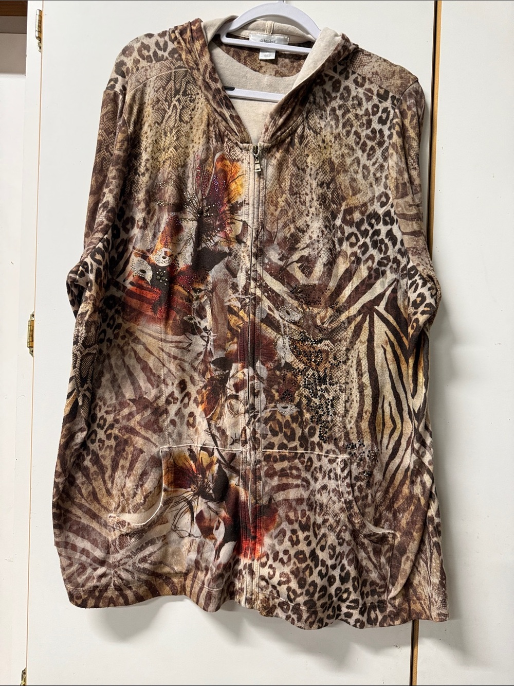 CJ Banks Brown and Cream Mixed Print Hoodie